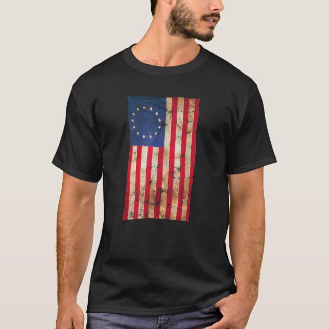 Camiseta 4 de julho Independência Betsy Ross 1776 EUA Bande (Frente)
