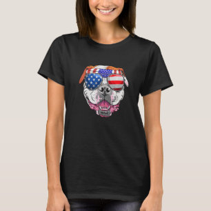 Camiseta 4 De Julho Inglês Bulldog American Flag sunglass