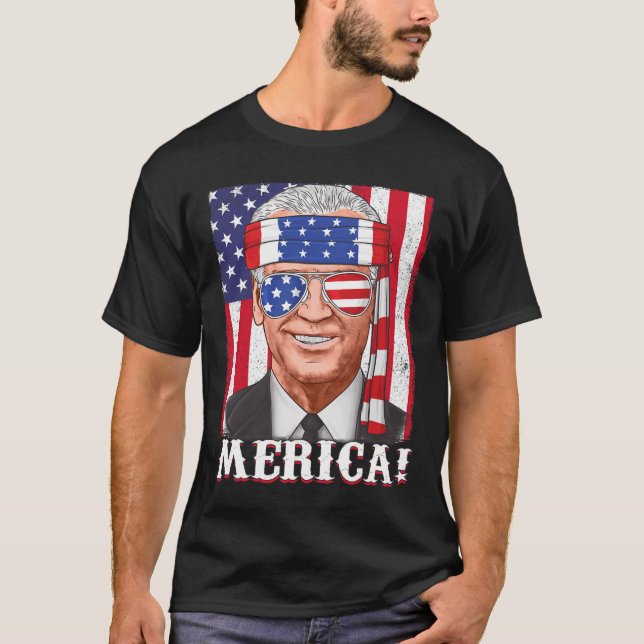 Camiseta 4 de julho Joe Biden Merica USA Flag (Frente)