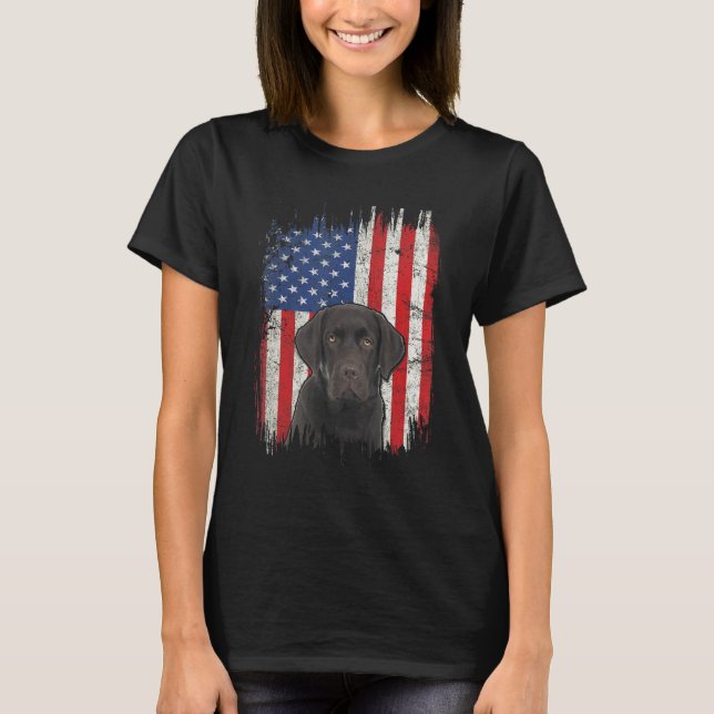 Camiseta 4 De Julho Labrador American Flag Patriotic Choco (Frente)