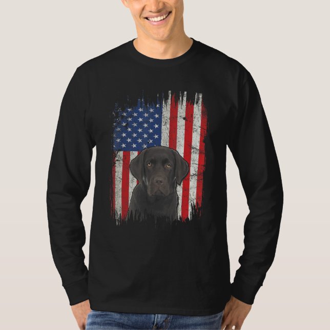 Camiseta 4 De Julho Labrador American Flag Patriotic Choco (Frente)