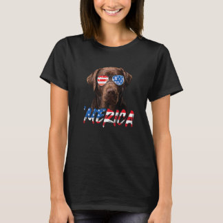 Camiseta 4 De Julho Labrador Americano Flag Lab D