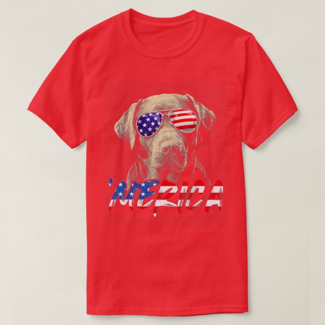 Camiseta 4 de julho Labrador Retriever American Flag Patrio (Frente do Design)