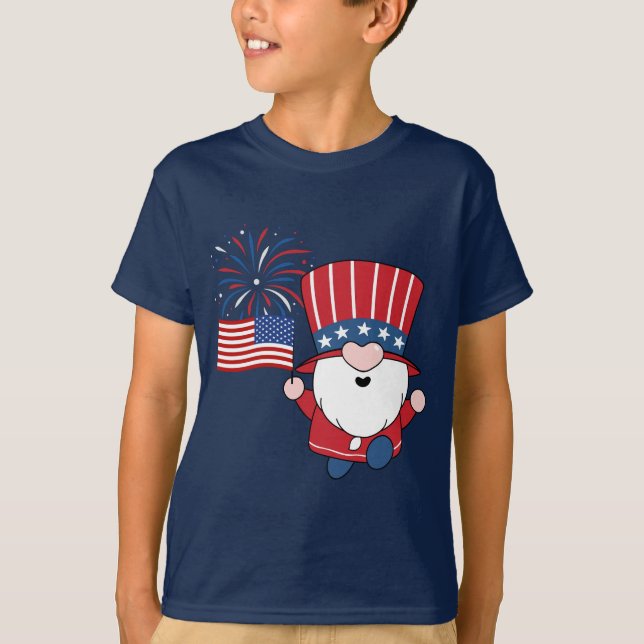Camiseta 4 de julho Leprechaun e American Flag (Frente)
