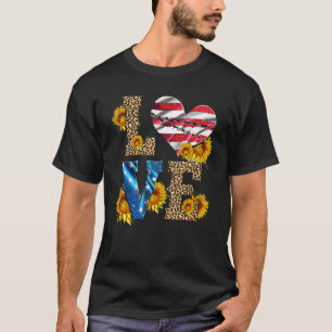 Camiseta 4 de julho Love Heart Leopard Patriotic USA Ameri