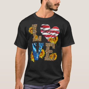 Camiseta 4 de julho Love Heart Leopard Patriotic USA Ameri