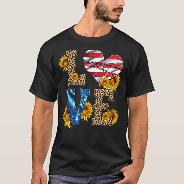 Camiseta 4 de julho Love Heart Leopard Patriotic USA Ameri (Frente)