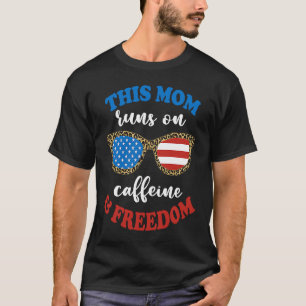Camiseta 4 de julho Mãe Leopard Imprime óculos escuros Cafe