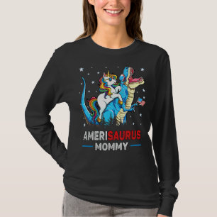 Camiseta 4 De Julho Mamãe Amerisauro Rex Unicorn Mãe Moth