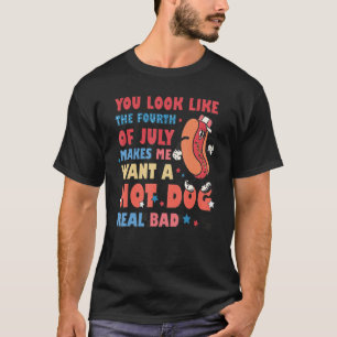 Camiseta 4 de Julho Me Faz Querer um Cachorro Quente Aqui P