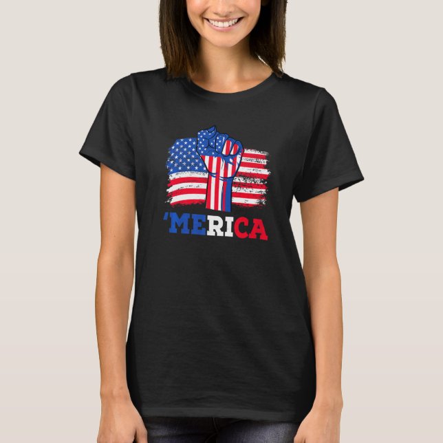 Camiseta 4 De Julho Merica Fist American Protector Usa Fla (Frente)