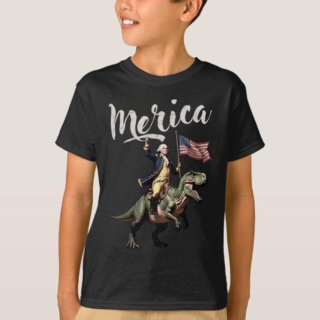 Camiseta 4 De Julho Merica George Washington Dirigindo Um D (Frente)