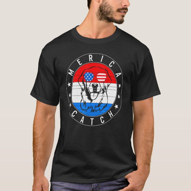 Camiseta 4 De Julho Merica Pegue Labrador Cachorro EUA Inde (Frente)