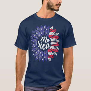Camiseta 4 de julho Merica Sunflower USA Flag Patriotic Me