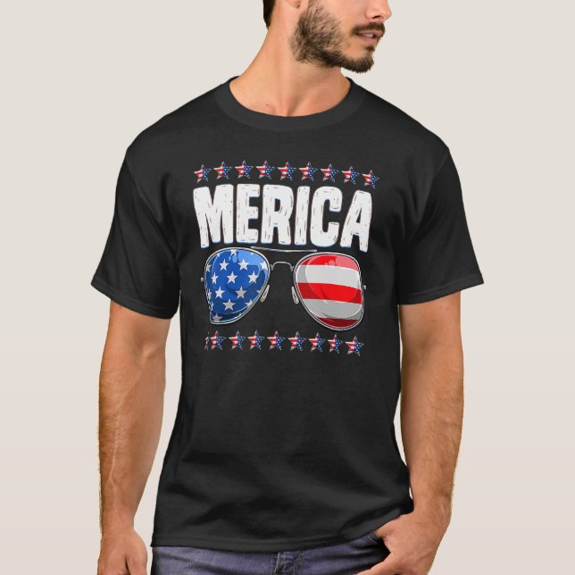 Camiseta 4 de julho Merica Sunglass Men Women Children (Frente)
