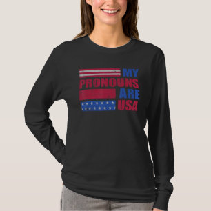 Camiseta 4 de Julho Meus Pronomes São Bandeira dos EUA Geor