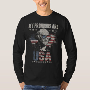 Camiseta 4 De Julho Meus Pronomes São Bandeira Dos EUA Para