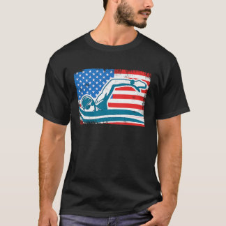 Camiseta 4 De Julho Nadando Nadador Dos EUA