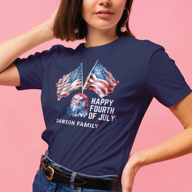 Camiseta 4 de julho Nome da família personalizada Watercolo (Criador carregado)