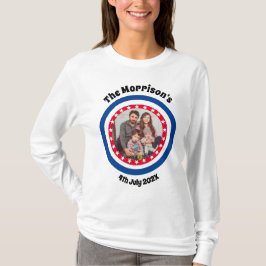 Camiseta 4 de julho Nome da Foto da Família Vermelho e Azul