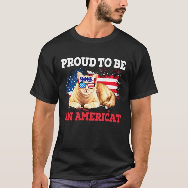 Camiseta 4 de julho Orgulhava Óculos de Gato Americanos com (Frente)