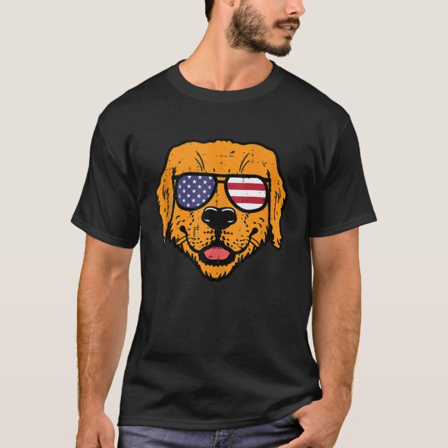 Camiseta 4 de julho Ouro de Cachorro Homens Patrióticos Ven (Frente)