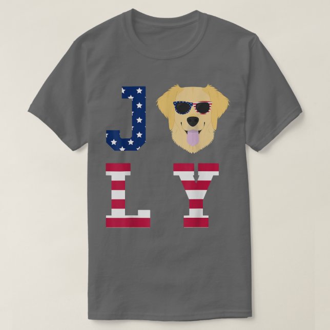 Camiseta 4 de julho Ouro Retriever American Flag Dog (Frente do Design)