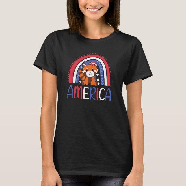 Camiseta 4 de julho Pandas Americanas Crianças Usa Rainbow  (Frente)