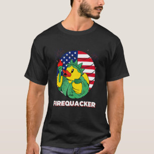 Camiseta 4 de julho Pato de Borracha Patriótico Bombeiro do