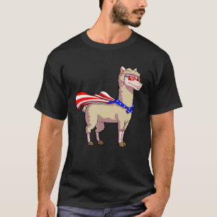 Camiseta 4 de Julho Patriota Americano EUA Lhama Alpaca