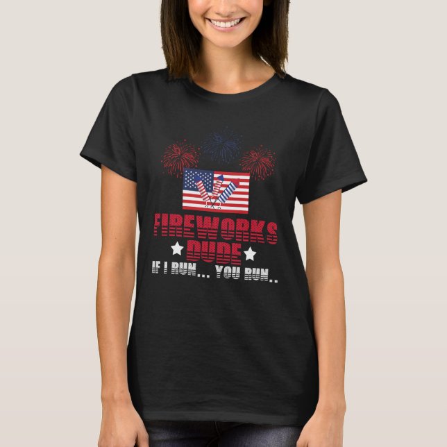 Camiseta 4 de julho Patriotic American Flag Fireworks (Frente)