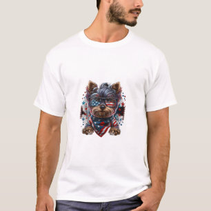 Camiseta 4 de julho Patriotic Yorkie Dog Bandeira dos EUA