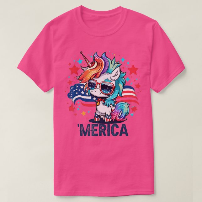 Camiseta 4 de julho Patriótica Unicorn Merica (Frente do Design)