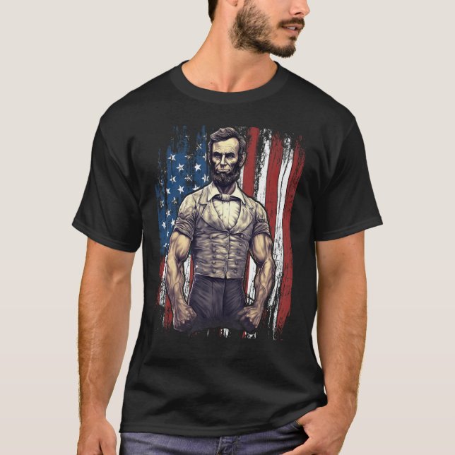 Camiseta 4 de julho Patriótico Abraham Lincoln Graphic Jul (Frente)