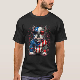 Camiseta 4 de julho Patriótico Americano Bully Dog Bandeira