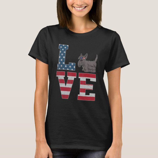 Camiseta 4 De Julho Patriótico Amor escocês Terrier Dog Us (Frente)