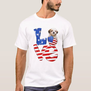Camiseta 4 De Julho Patriótico, AMOR Teddy Bear Dog America