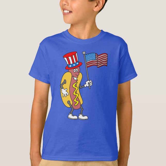 Camiseta 4 de julho Patriótico Cachorro Quente Engraçado (Frente)