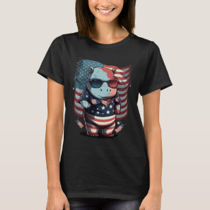 Camiseta 4 De Julho Patriótico Hippo, Bandeira Americana