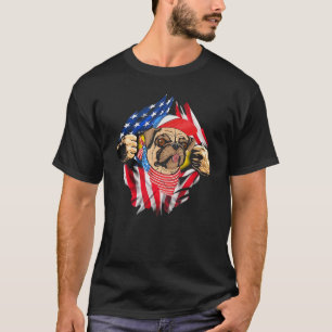 Camiseta 4 de julho Pug Dog Patriotic American Flag Indepe