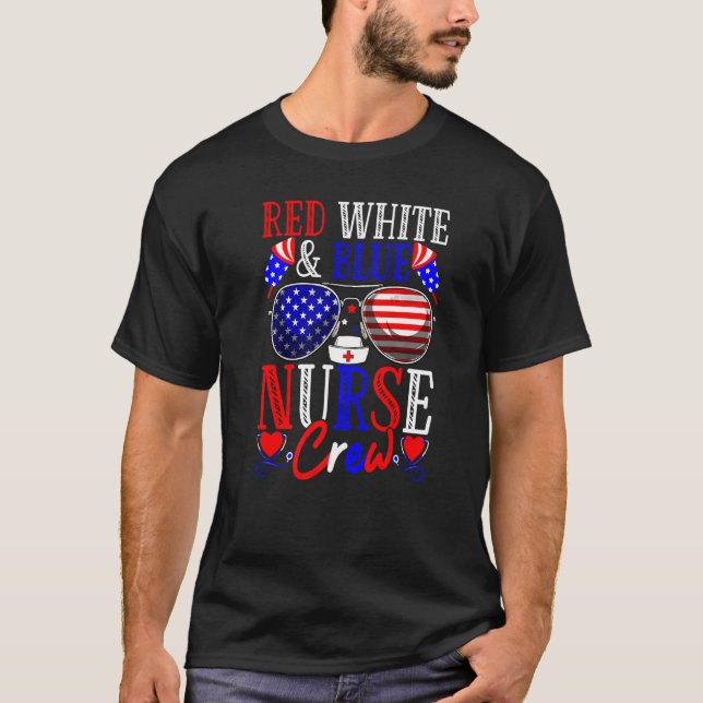 Camiseta 4 de julho Red White & Blue Nurss Crew American F (Frente)