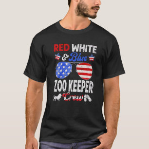 Camiseta 4 de julho Red White & Blue Zoo Keeper Crew Americ