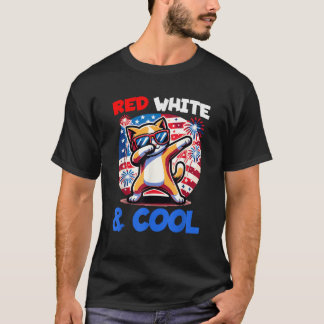 Camiseta 4 de julho Red White Legal Dabbing Kitty Funny