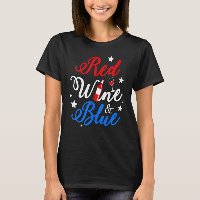 Camiseta 4 de julho, Red Wine and Blue America Flag (Frente)