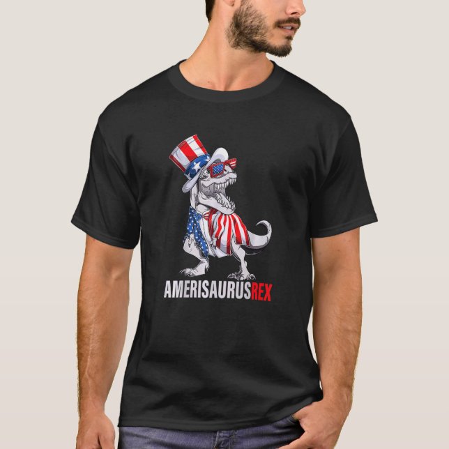 Camiseta 4 De Julho Rex Dinossaur Amerisaurus Rex Boys (Frente)