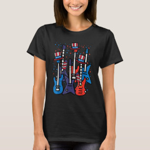 Camiseta 4 de julho Rocker Guitares EUA Flag Patriotic Rock