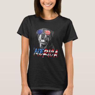 Camiseta 4 De Julho Rottweiler Merica American Flag Patrio