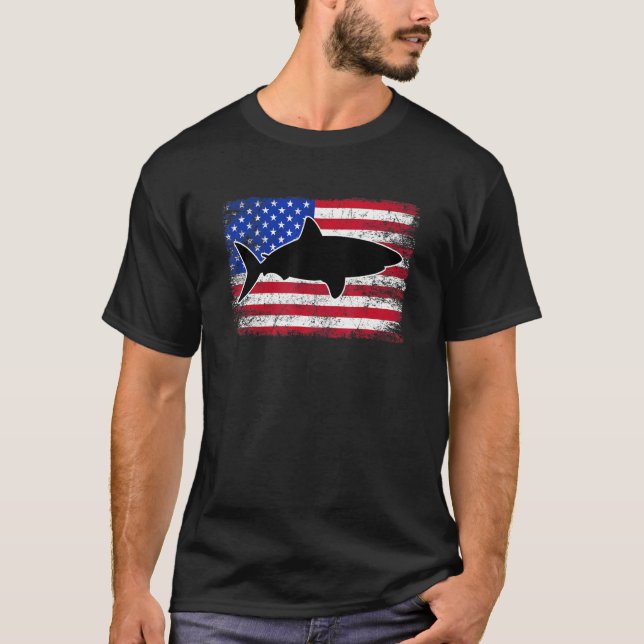 Camiseta 4 De Julho Shark Usa American Flag Shark Celebrat (Frente)