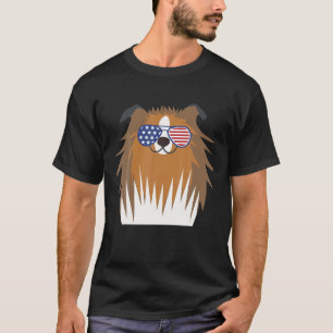 Camiseta 4 De Julho Sheltie American Flag USA Patriotic Cut