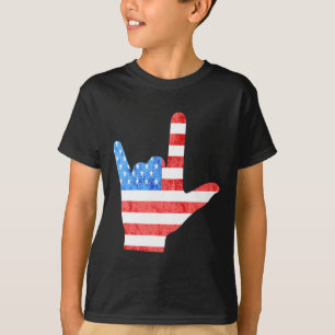 Camiseta 4 de julho Símbolo americano Línguas surdas consci